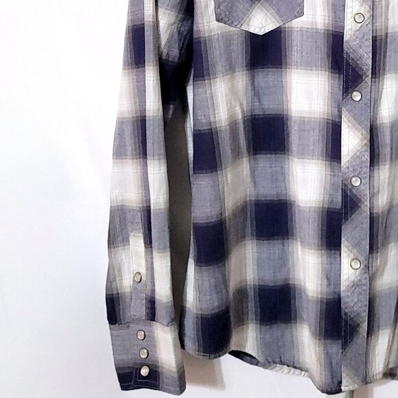 Tecovas Mens Pearl Snap Long Sleeve Shirt Size M Blue Plaid Flap Pocket Western - Picture 4 of 10